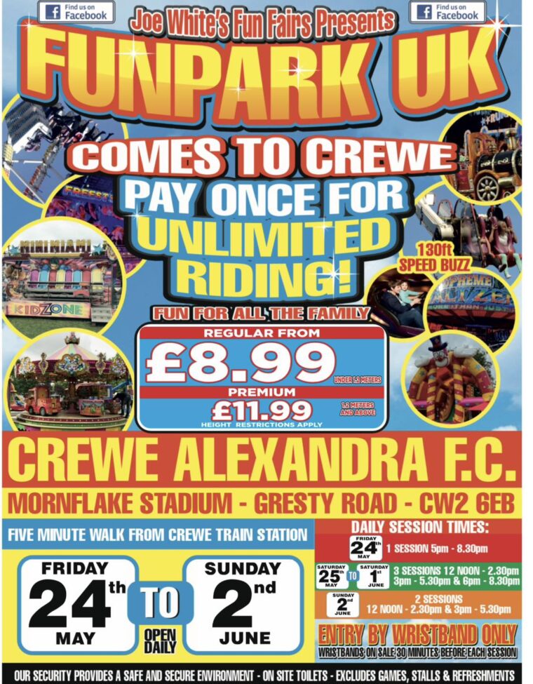 Poster advertising Funpark UK is coming to Crewe.